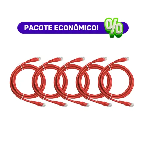 Patch Cord - Cat.5E UTP LSZH - 1m - Vermelho - Kit com 5 Unidades