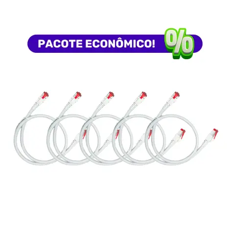 Patch Cord - S/FTP Cat. 6A - Blindado - LSZH - R&M - 0,5 m - Cinza - Kit com 5 Unidades