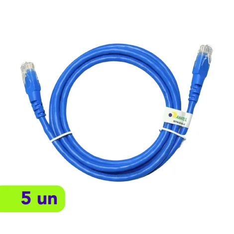 Patch Cord - Slim UTP - CMX - Cat. 6 - Fconn - 1m - Azul - Kit com 5 Unidades