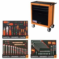 Carro para ferramentas 3 gavetas e 1 porta 90pçs