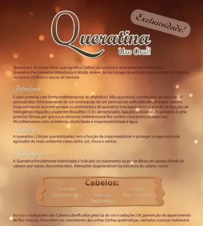 Queratina Hidrolisada 200mg Pote 120 Cápsulas - Uso Oral