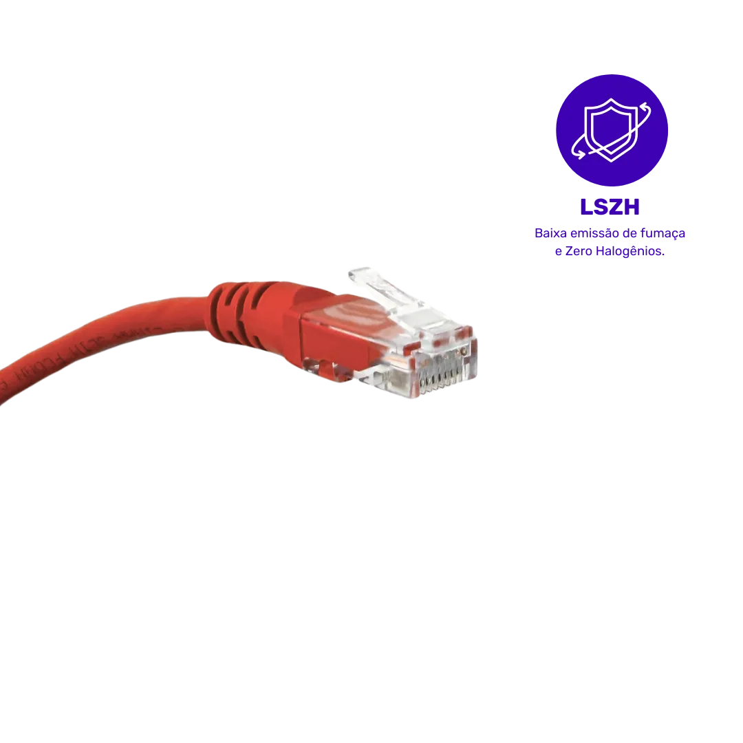 Patch Cord - Cat.5E UTP LSZH - 2,5m - Vermelho - Kit com 5 Unidades