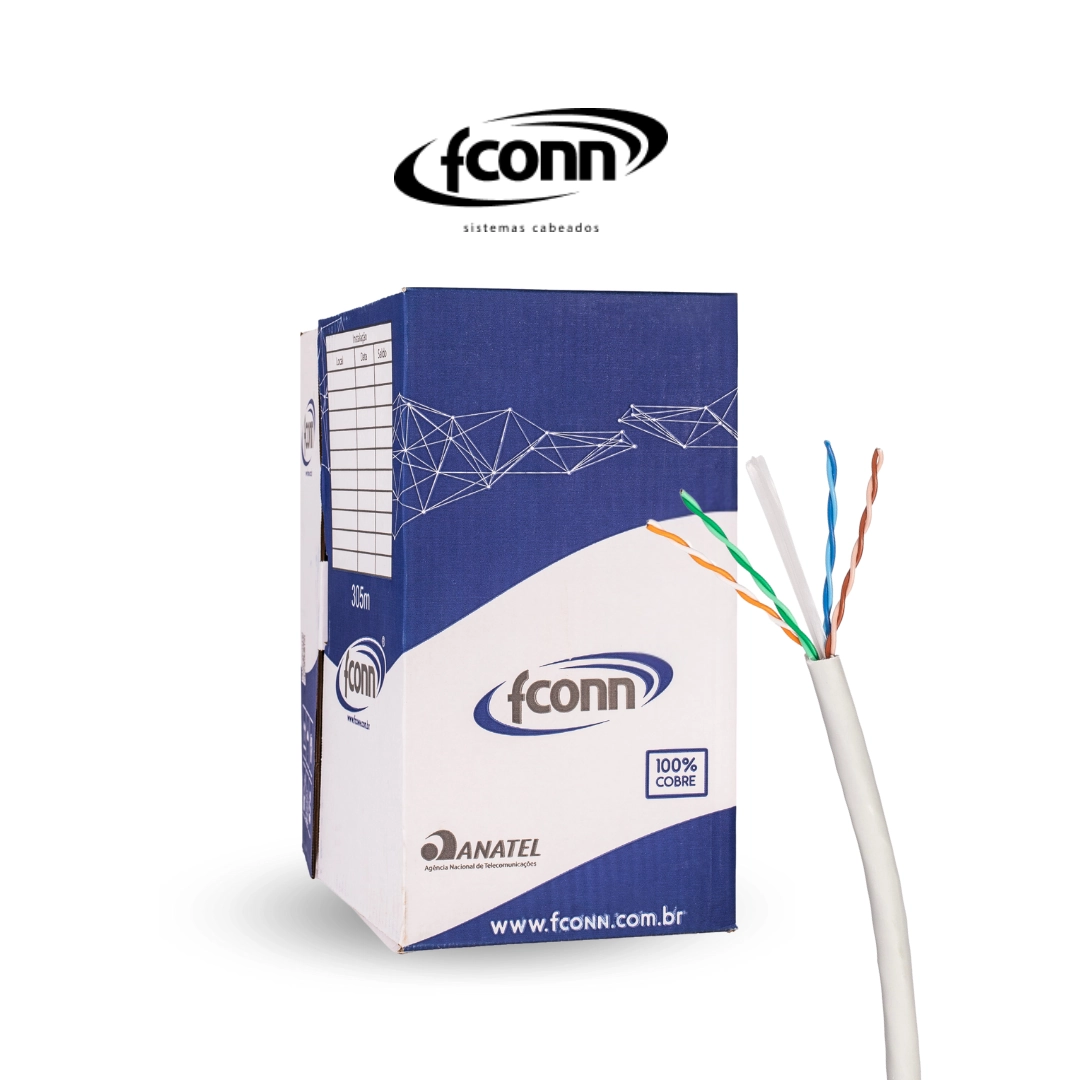 Cabo de Rede 4P U/UTP - 23AWG - CAT 6 HD- LSZH Linha Premium - Fconn - Cinza