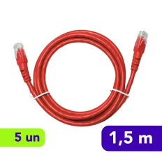 Patch Cord Cat.5E U/UTP - LSZH - 1,5m - Vermelho - Kit com 5 Unidades