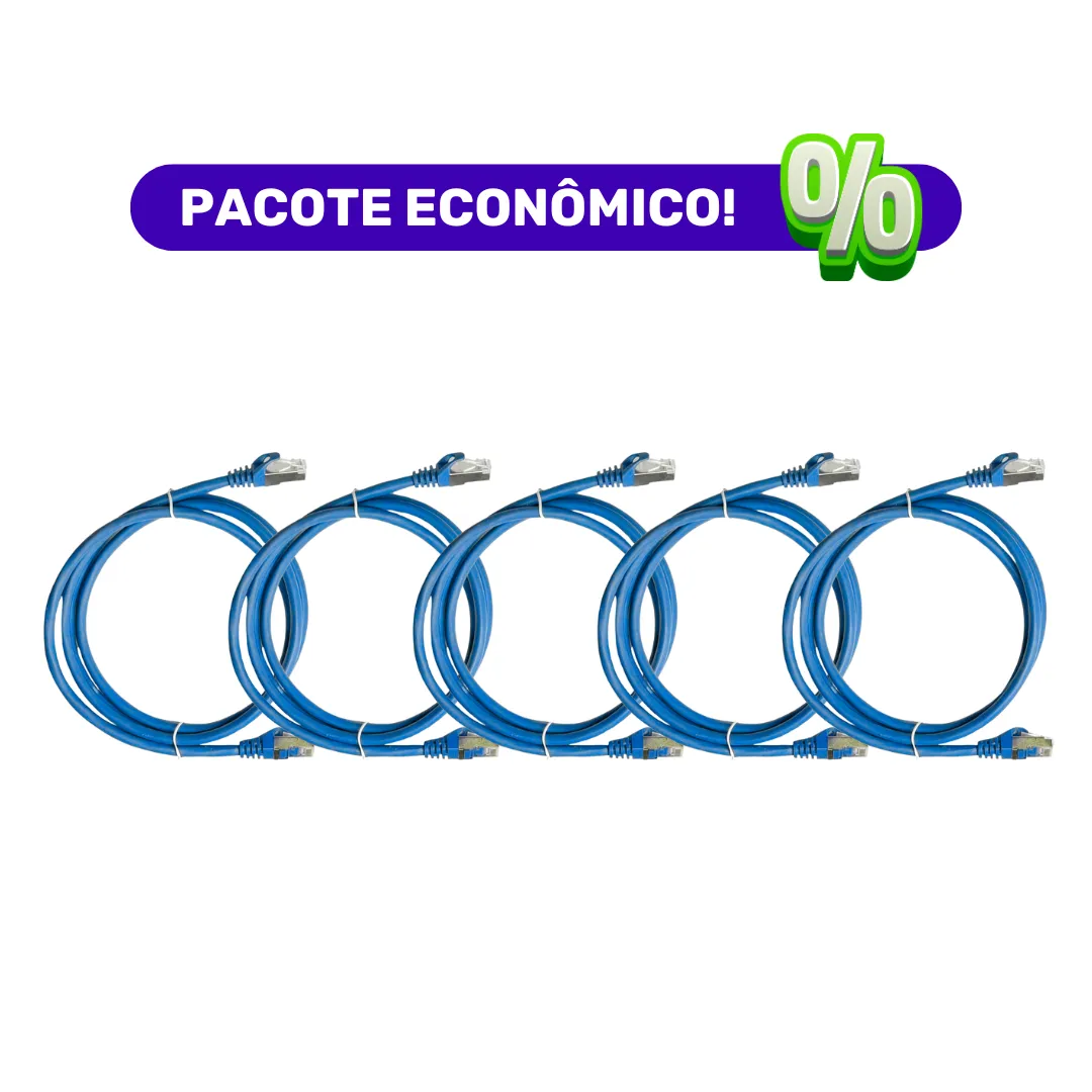 Patch Cord - Blindado F/UTP - LSZH - Cat. 6 - 1m - Azul - Kit com 5 Unidades
