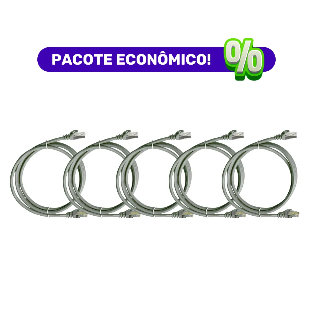 Patch Cord - Blindado F/UTP - LSZH - Cat. 6 - 1m - Cinza - Kit com 5 Unidades