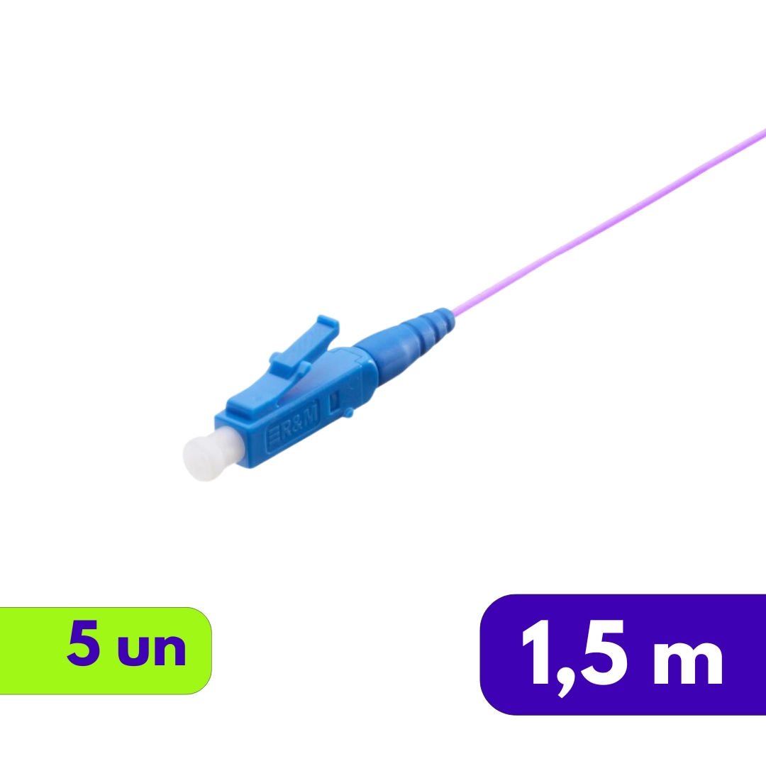 Pigtail Óptico - OM4 Simplex LC-UPC - R&M - 1,5m - Violeta - Kit com 5 Unidades