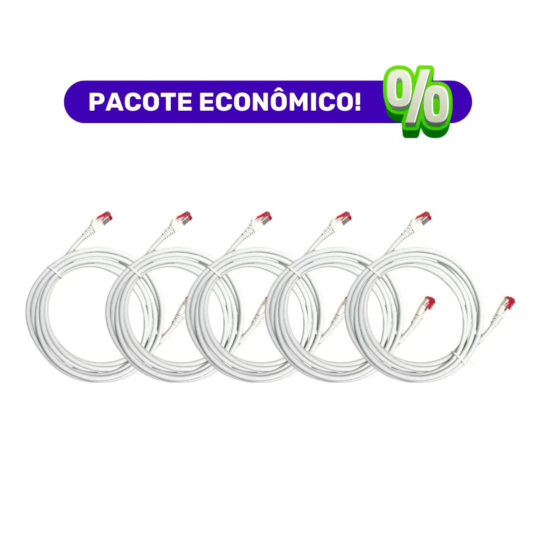 Patch Cord - S/FTP Cat. 6A - Blindado - LSZH - R&M - 10m - Cinza - Kit com 5 Unidades
