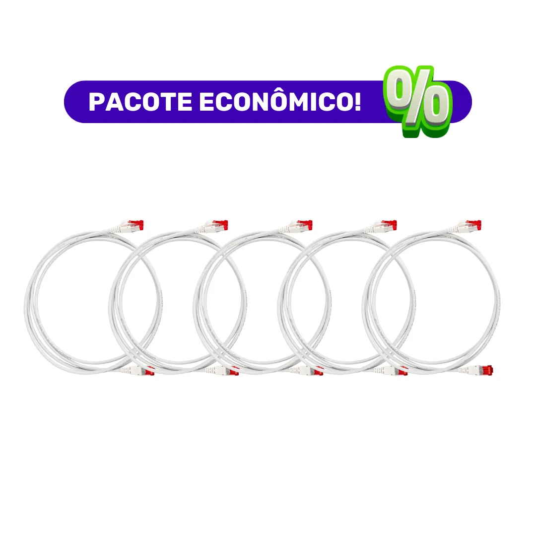  Patch Cord - S/FTP Cat. 6A - Blindado - LSZH - R&M - 1m - Cinza - Kit com 5 Unidades