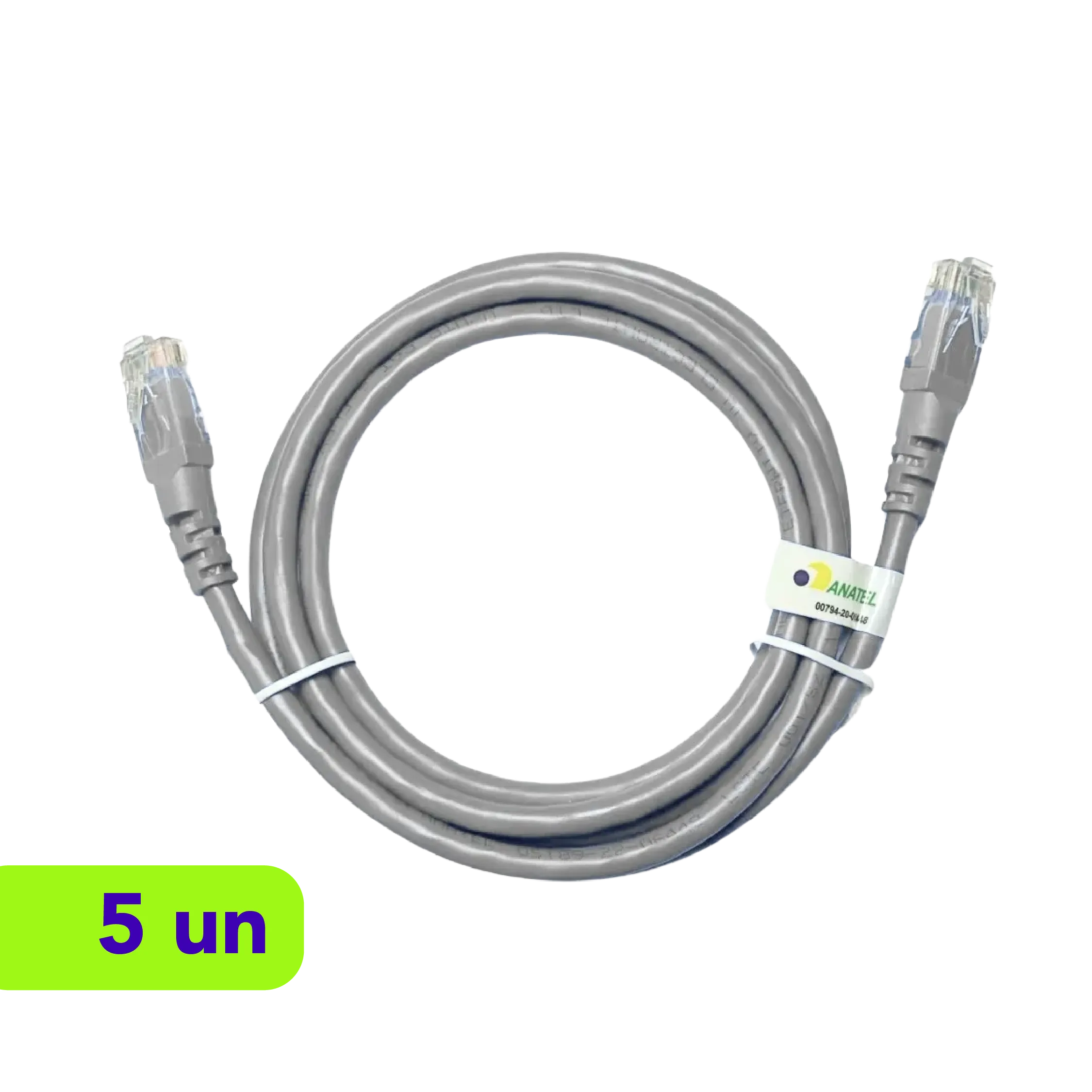 Patch Cord - Slim - UTP - CMX - Cat.6 - Fconn - 1,5m - Cinza - Kit com 5 Unidades