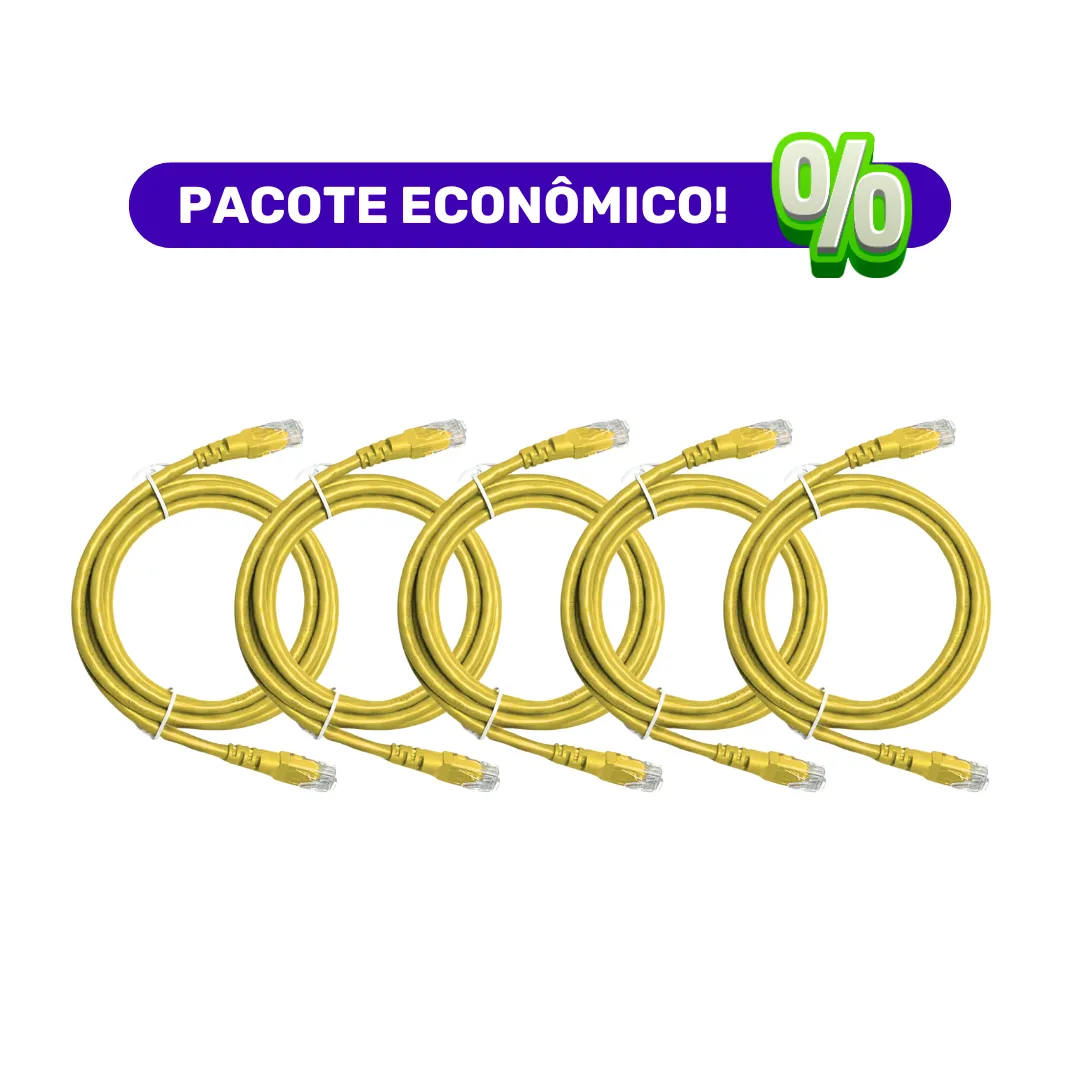Patch Cord UTP - Cat. 6 - LSZH - 2,5 m - Amarelo - Kit com 5 Unidades