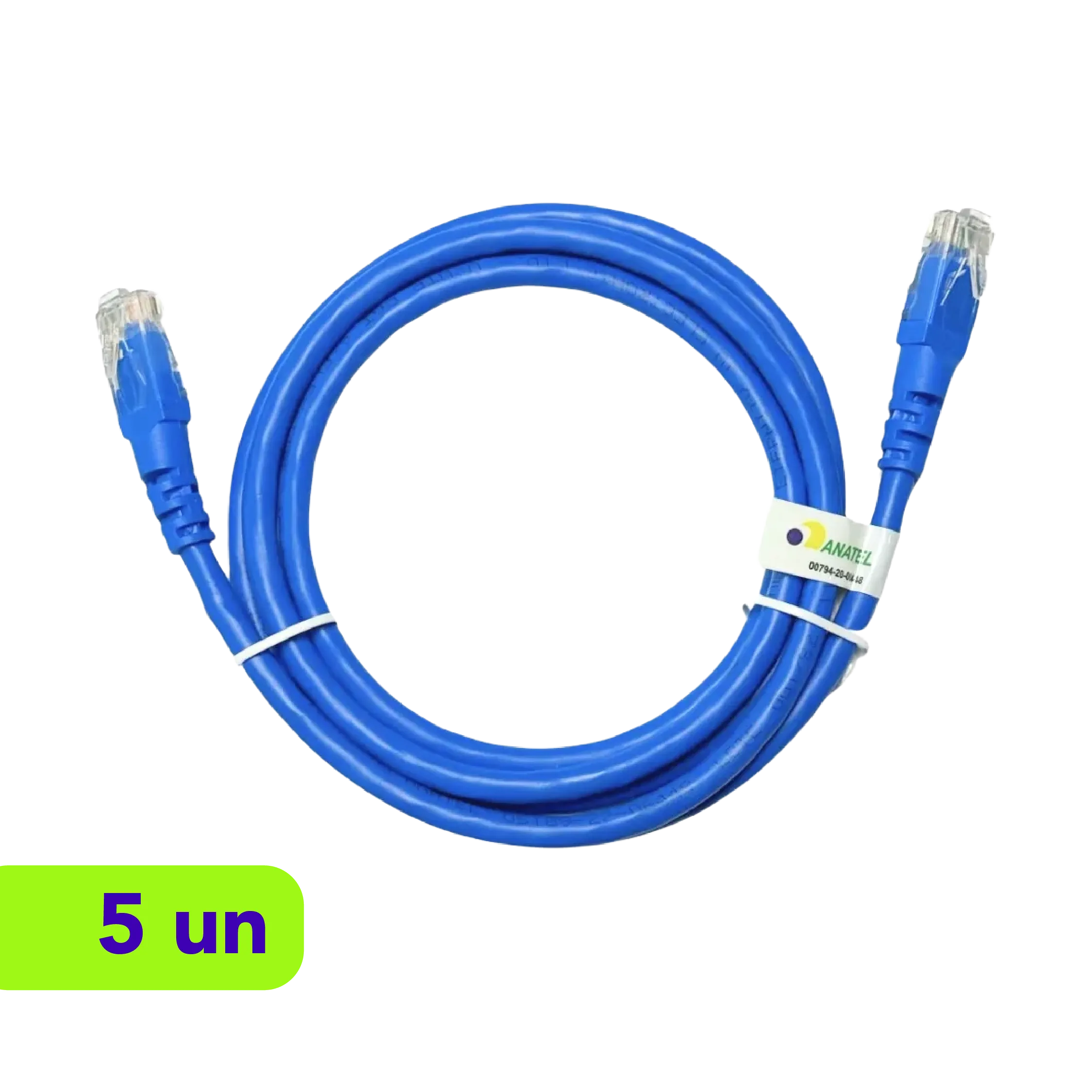 Patch Cord - Slim UTP - CMX - Cat. 6 - Fconn - 1m - Azul - Kit com 5 Unidades