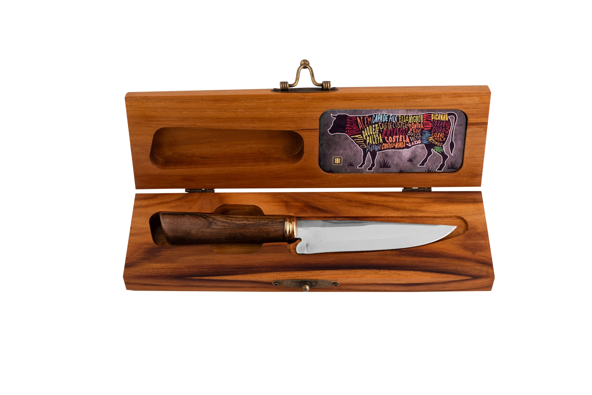Faca para Churrasco e Mesa 5 Pol. + Estojo em Madeira Teca