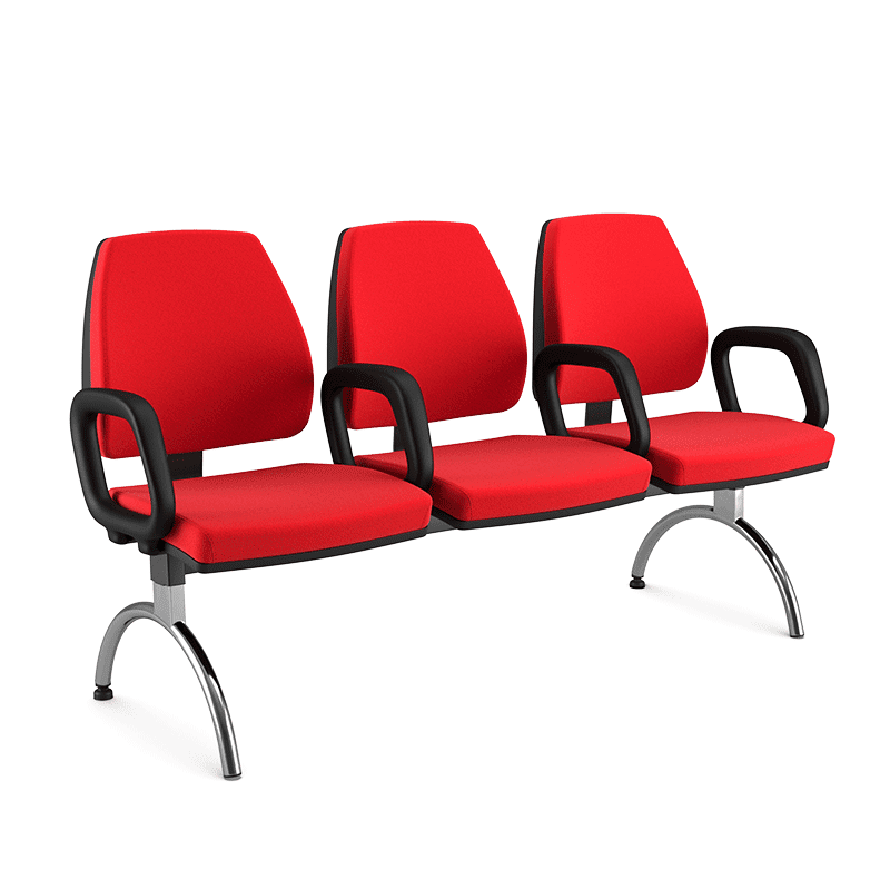 Conjunto cadeira auditório longarina 38010 3 L - Estrutura Cromada - Braço Americano