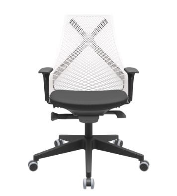 Bix Presidente Tela Branca / Rodízios PU 55mm / Bases/Estruturas Piramidal / Mecanismos Autocompensador / Apoios de braço Regulável