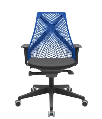 Bix Presidente Tela Azul / Rodízios PU 55mm / Bases/Estruturas Piramidal / Mecanismos Autocompensador / Apoios de braço Regulável