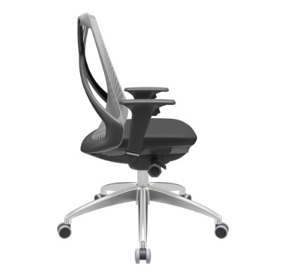 Bix Presidente Tela Cinza / Rodízios PU 55mm / Bases/Estruturas Alumínio / Mecanismos Autocompensador / Apoios de braço / Regulável