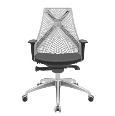 Bix Presidente Tela Cinza / Rodízios PU 55mm / Bases/Estruturas Alumínio / Mecanismos Autocompensador / Apoios de braço / Regulável