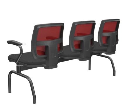 Brizza Longarina Tela Vermelha / 3 Lugares / Bases/Estruturas Metal Preto / Apoios de braço Fixo