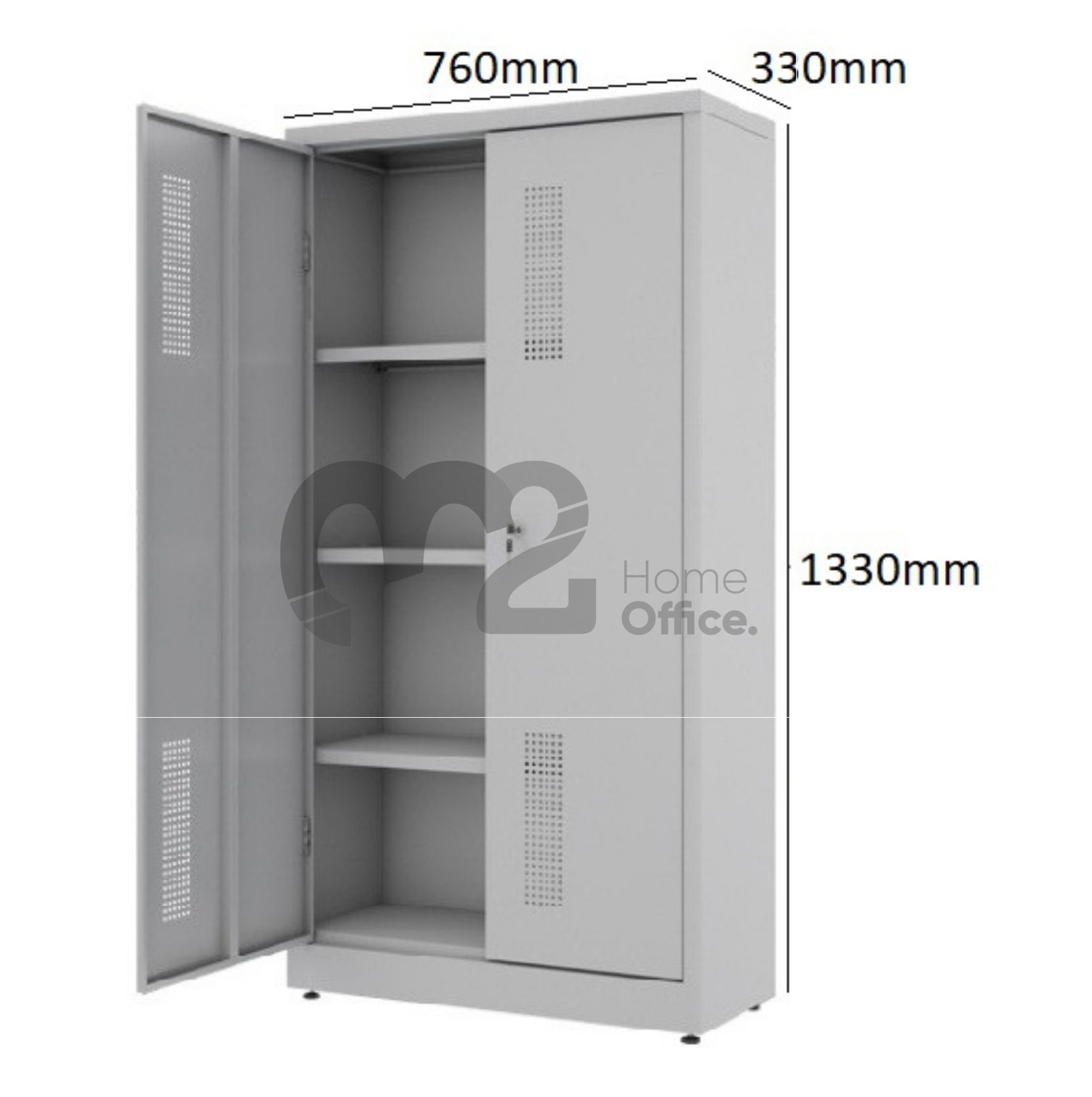 Armário de Aço - RAA408 - 2 portas com fechadura - Com 3 PRATELEIRAS REGULÁVEIS - 1330 x 760 x 330mm