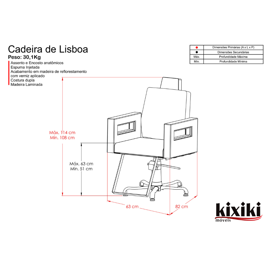 Cadeira Lisboa Base Luxo com Descanso de Pés.