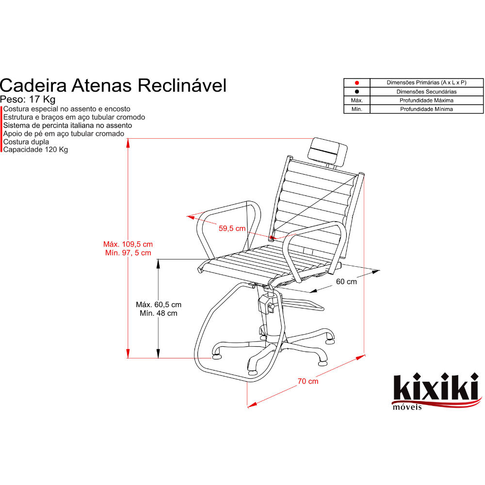 Cadeira Atenas Reclinável com Cabeçote KIXIKI