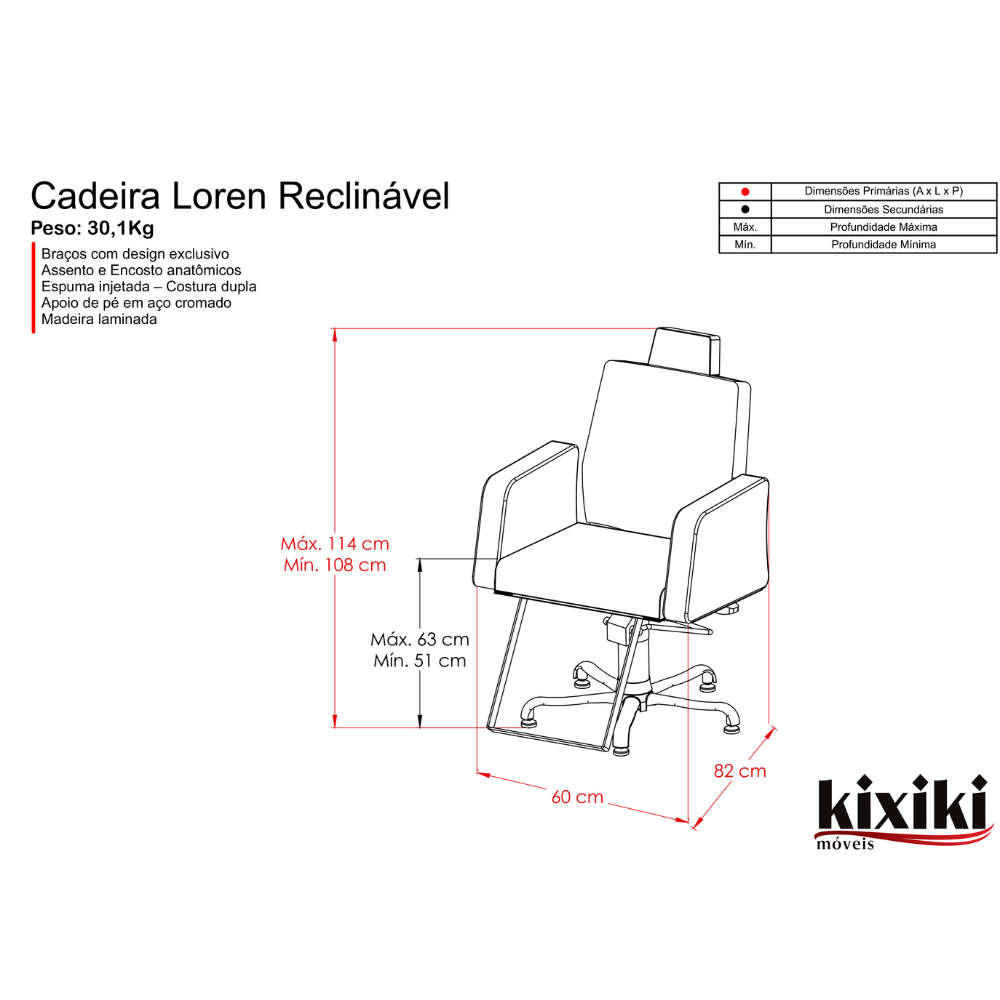 Cadeira Loren Reclinável com Cabeçote KIXIKI