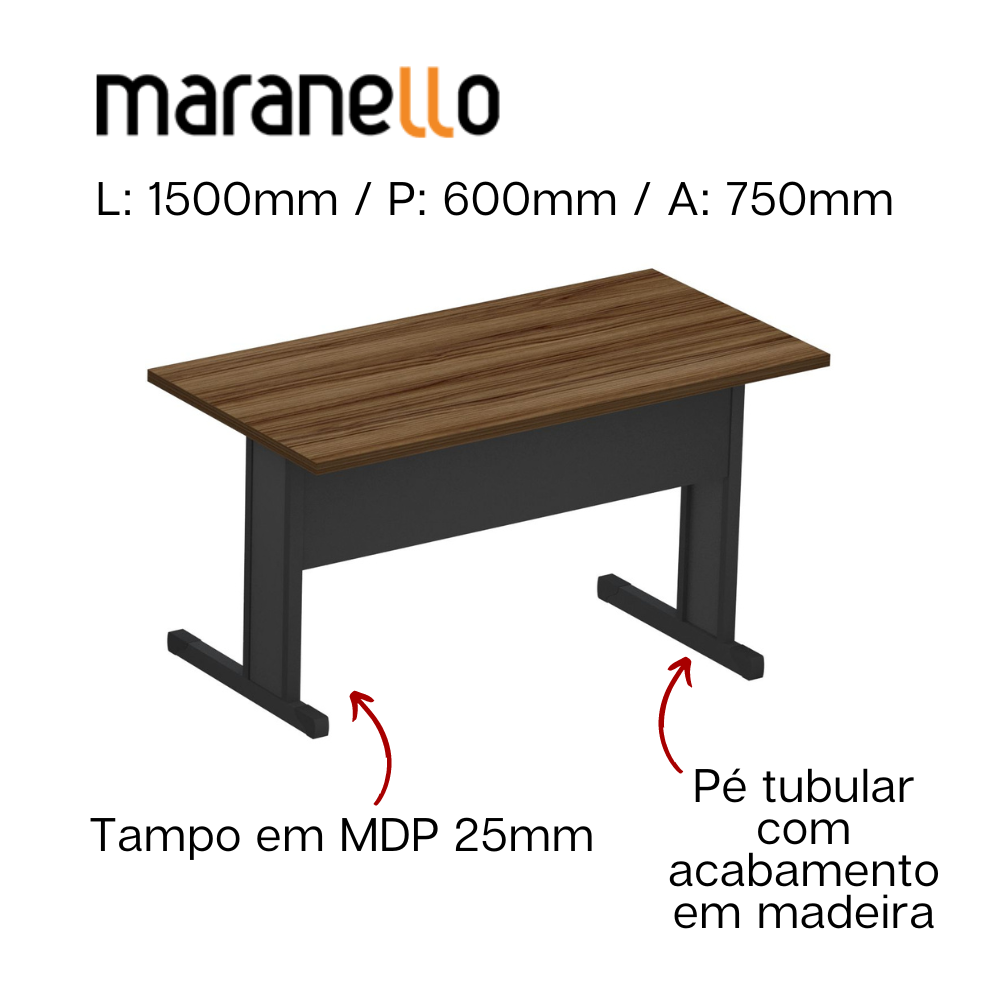 Mesa Reta Pé Tubular - MDP 25mm - 1500mm x 600mm x 750mm M25 MARANELLO