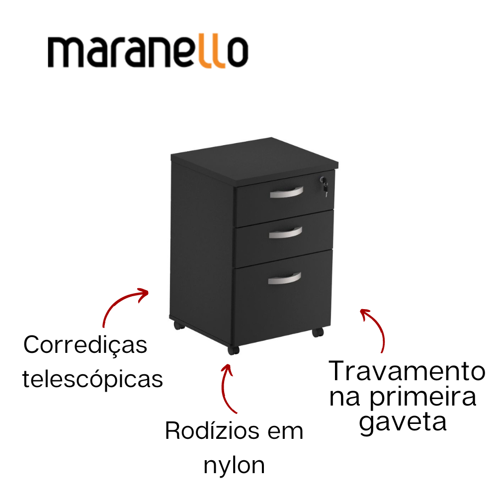 Gaveteiro Volante - 2 Gavetas - Pasta Suspensa - MDP 25mm - 467mm x 420mm x 700mm M25 MARANELLO