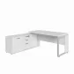 MESA DIRETOR DINÂMICA COM ARMÁRIO LATERAL PÉ QUADRO 1800 X 1600 CINZA