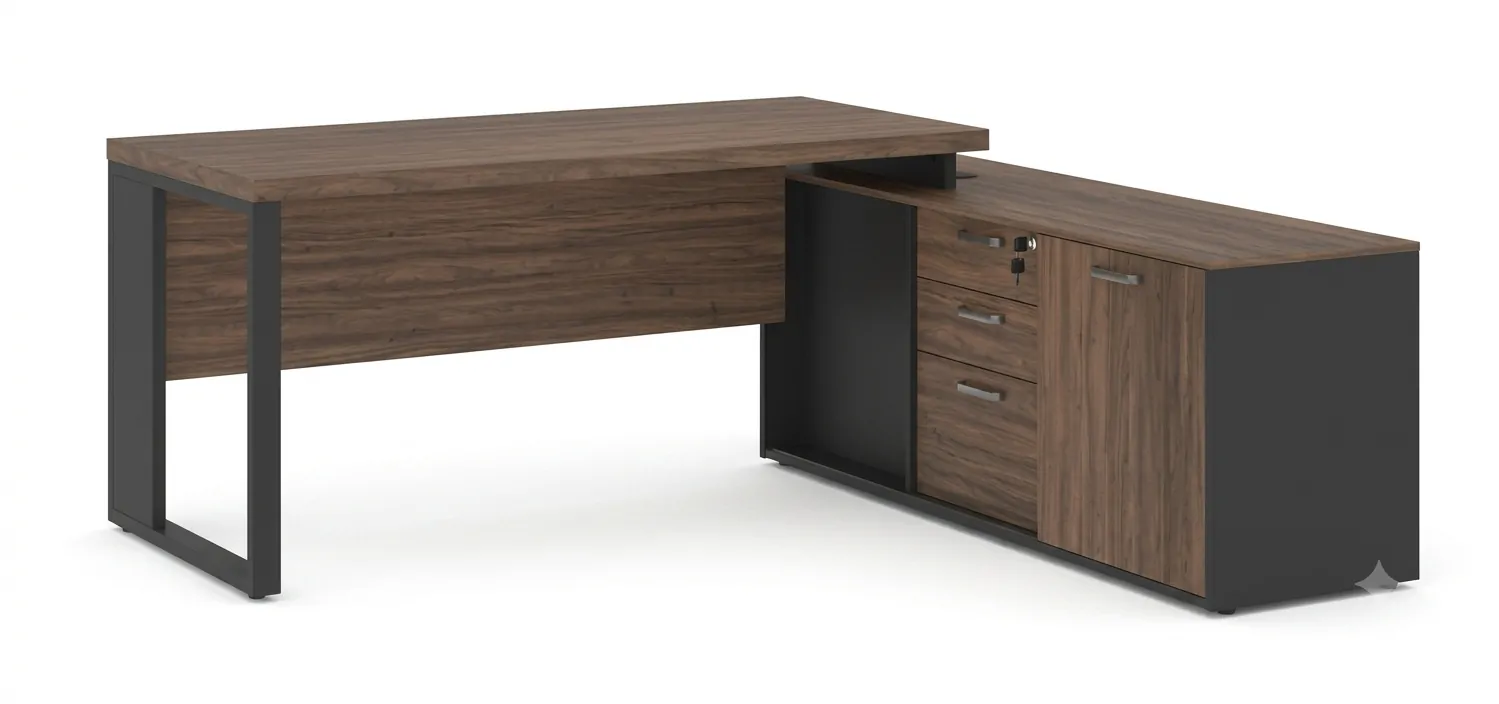 MESA DIRETOR DINÂMICA COM ARMÁRIO LATERAL PÉ QUADRO 1800 X 1600 MLG PRETO