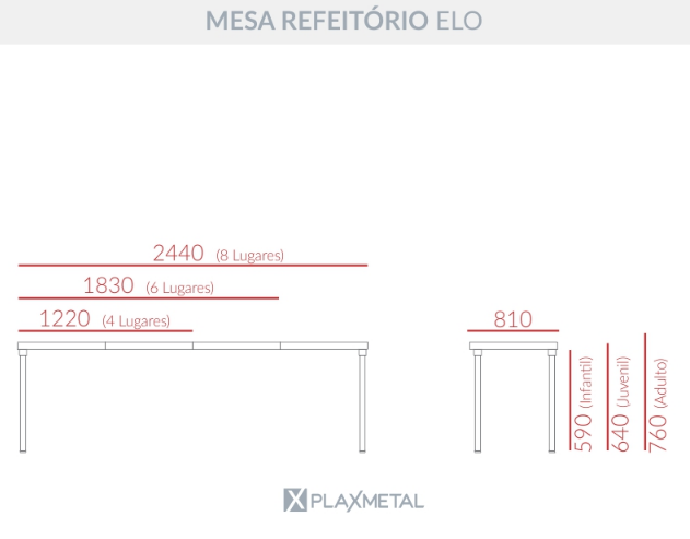 Mesa Refeitório Elo Adulto 4L 