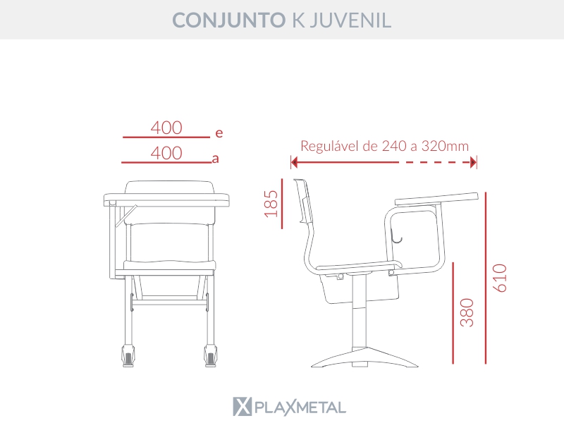 Prancheta Frontal Regulável Conjunto K Juvenil
