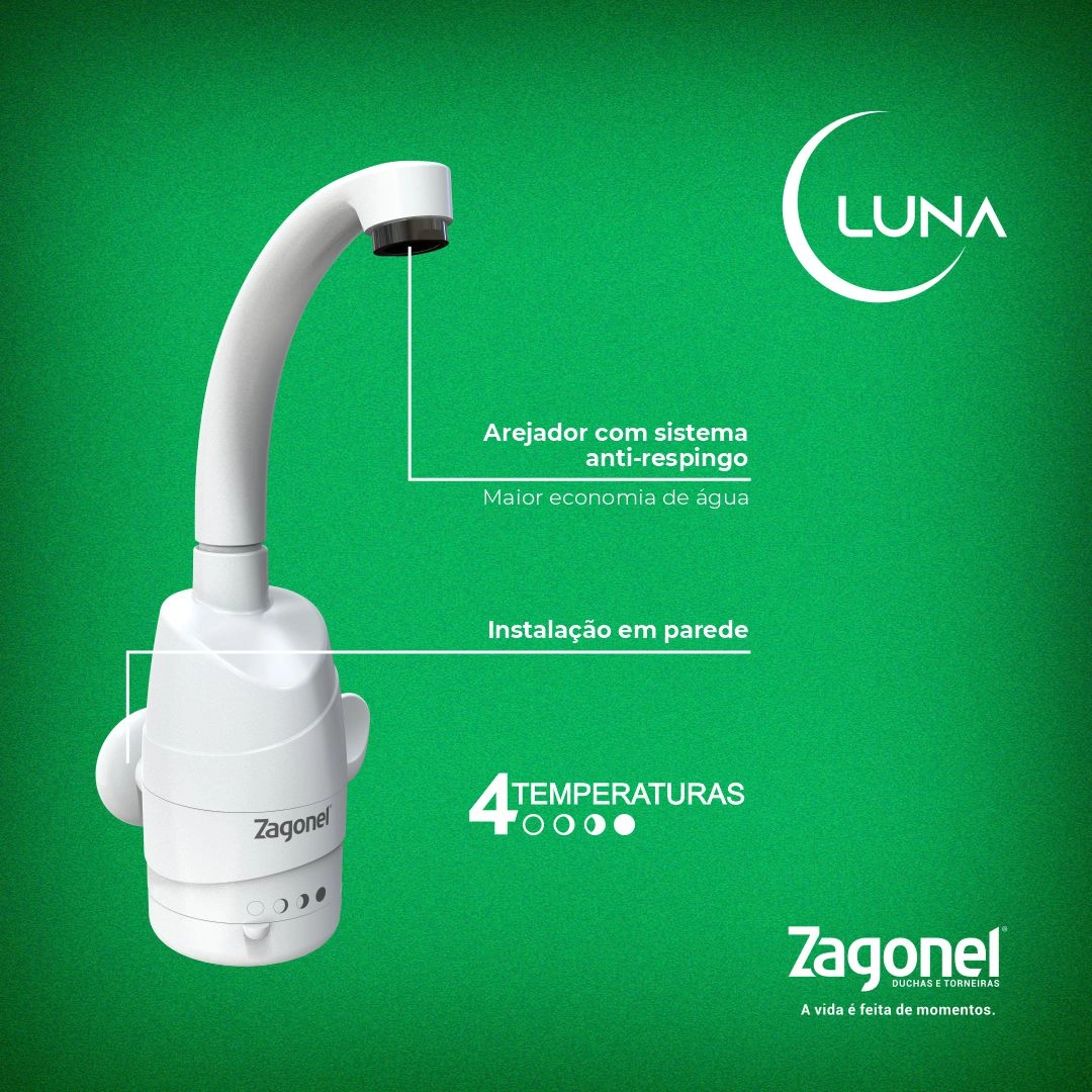 Torneira Elétrica Luna 4 temperaturas 5500W 127V Branca Zagonel