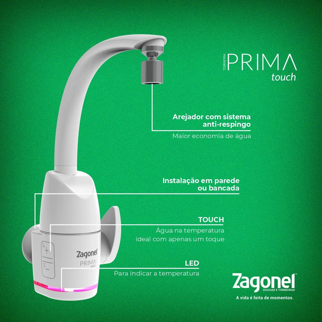 Torneira Elétrica Prima Touch 5500W 127V Branca Zagonel