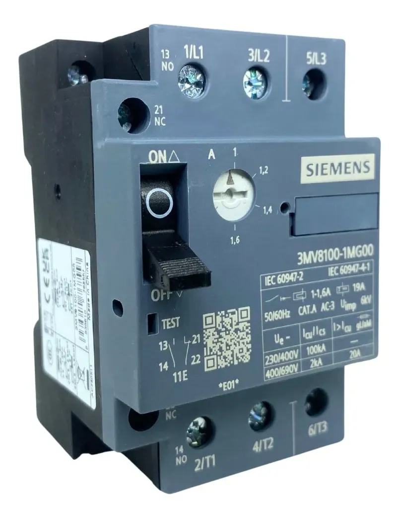 Disjuntor Motor Tripolar 1.6-2.4A 1N+1NF 3MV81001MG00 Siemens 