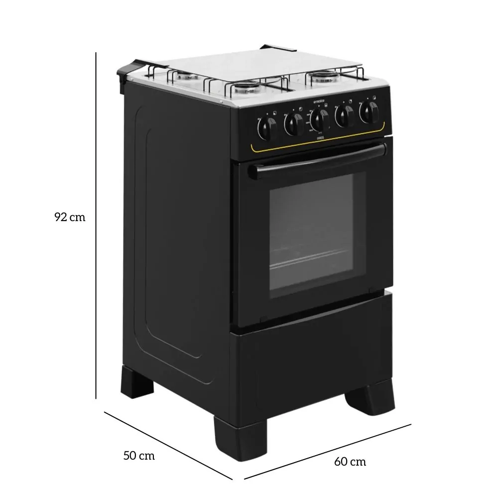 Fogão 4 Bocas Manual Preto Ares com Forno 50 Litros | Realce