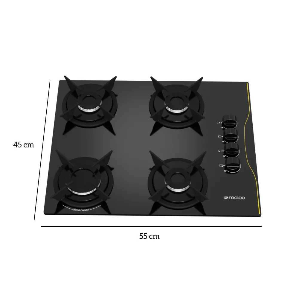 Cooktop 4 Bocas com Mesa de Vidro | Realce