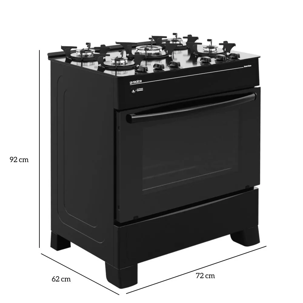 Fogão 5 Bocas Preto Smart Glass | Realce