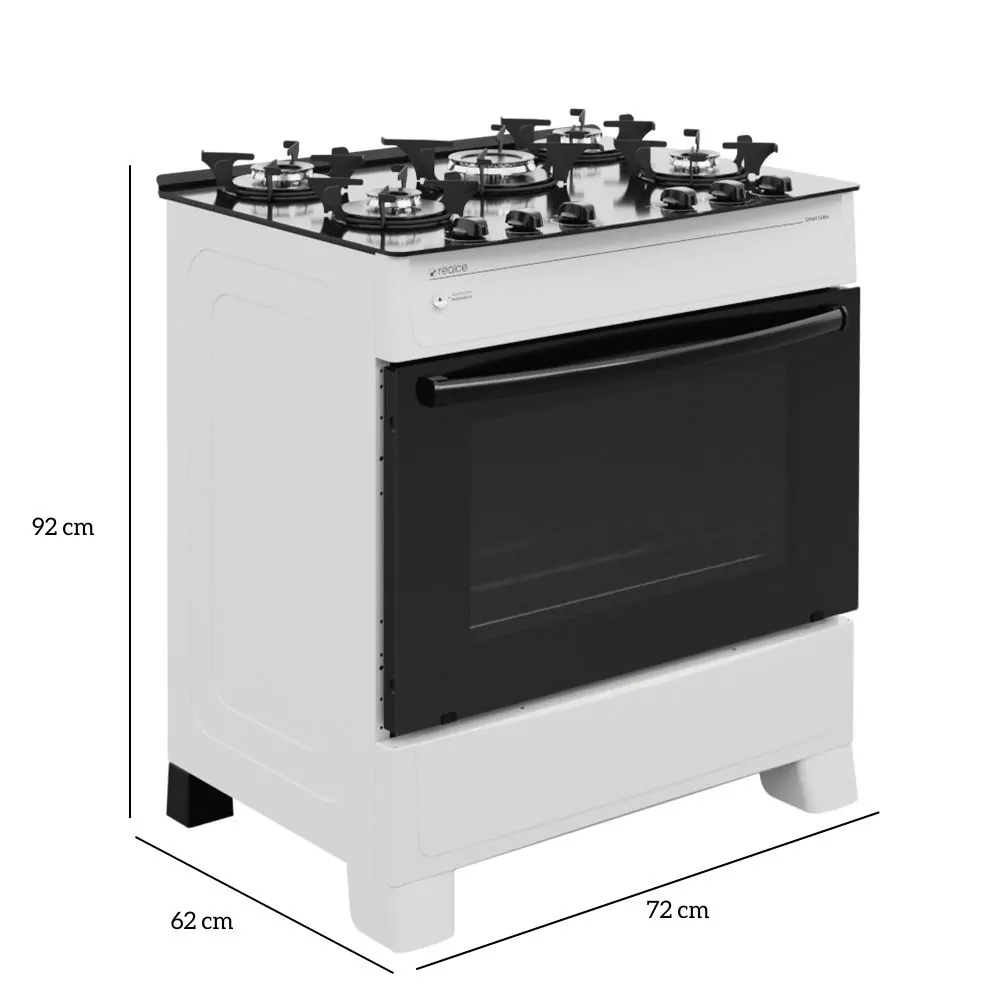 Fogão 5 Bocas Branco Smart Glass | Realce