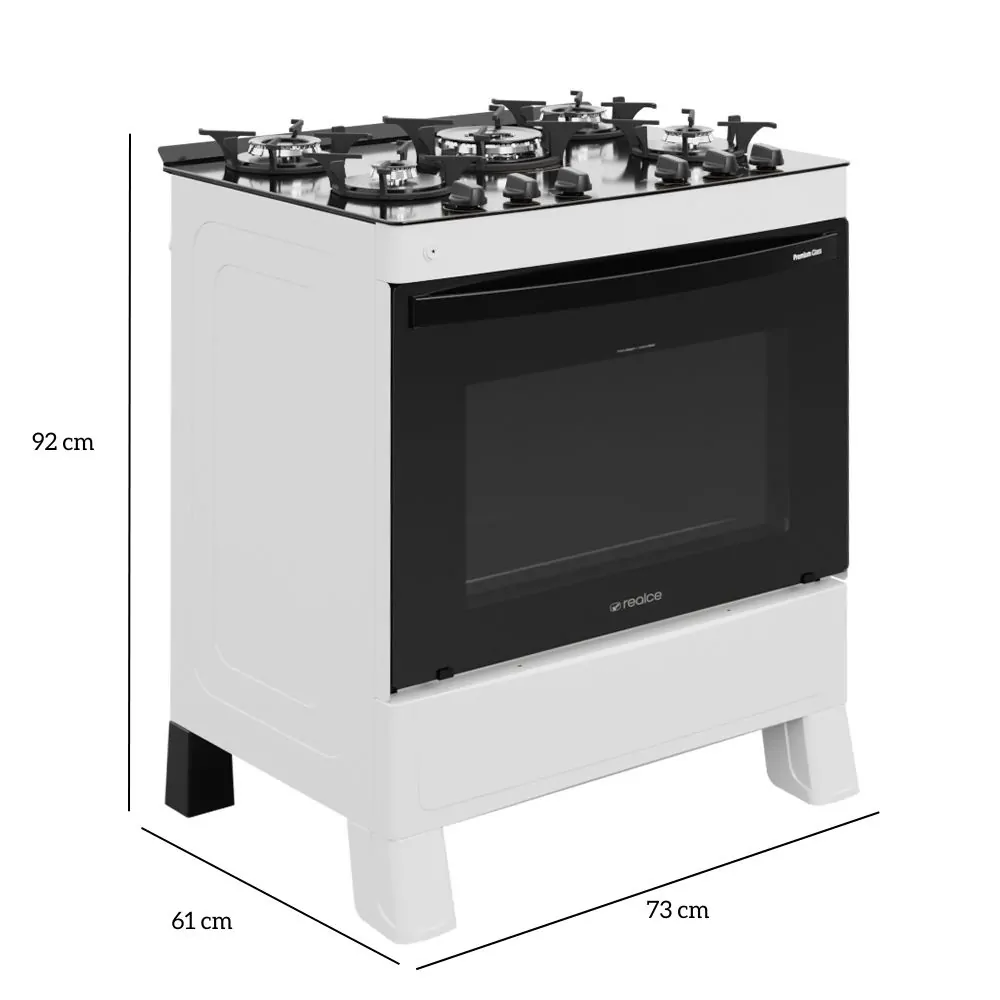 Fogão 5 Bocas Premium Glass Branco| Realce