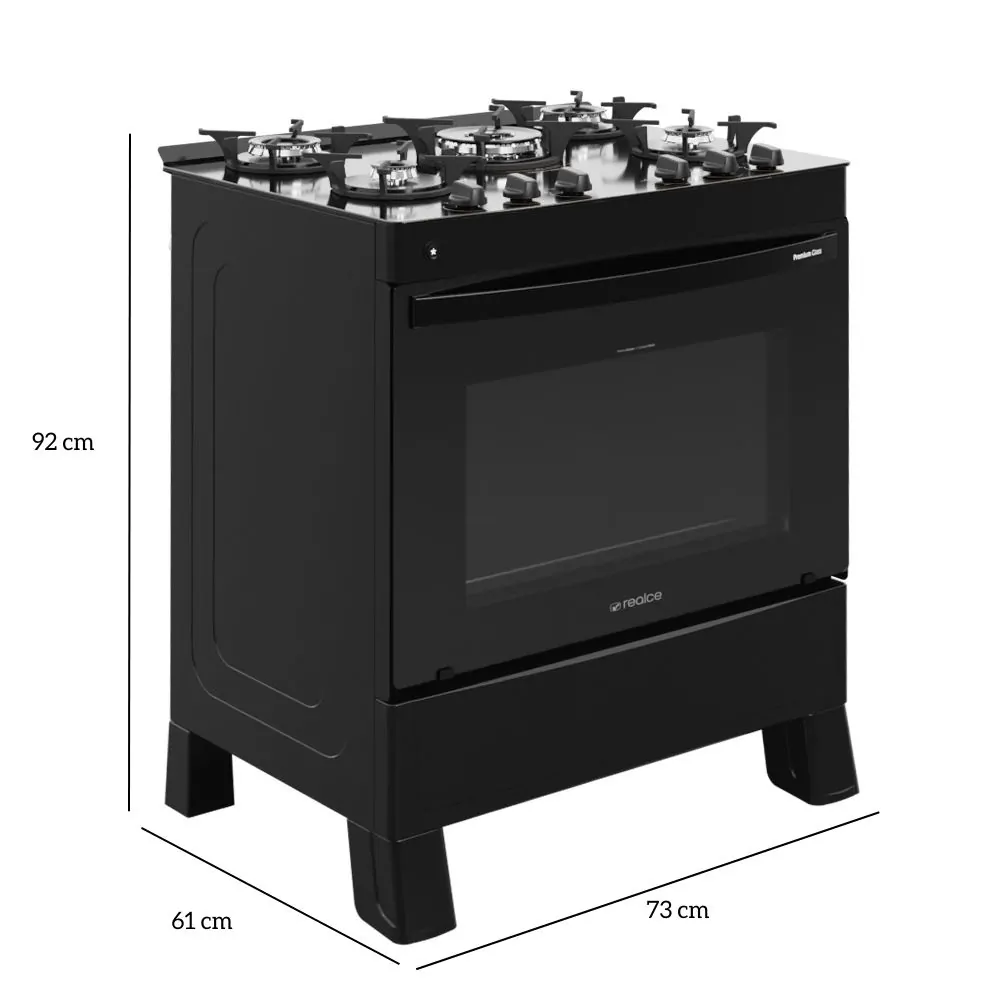 Fogão 5 Bocas Premium Glass Preto | Realce