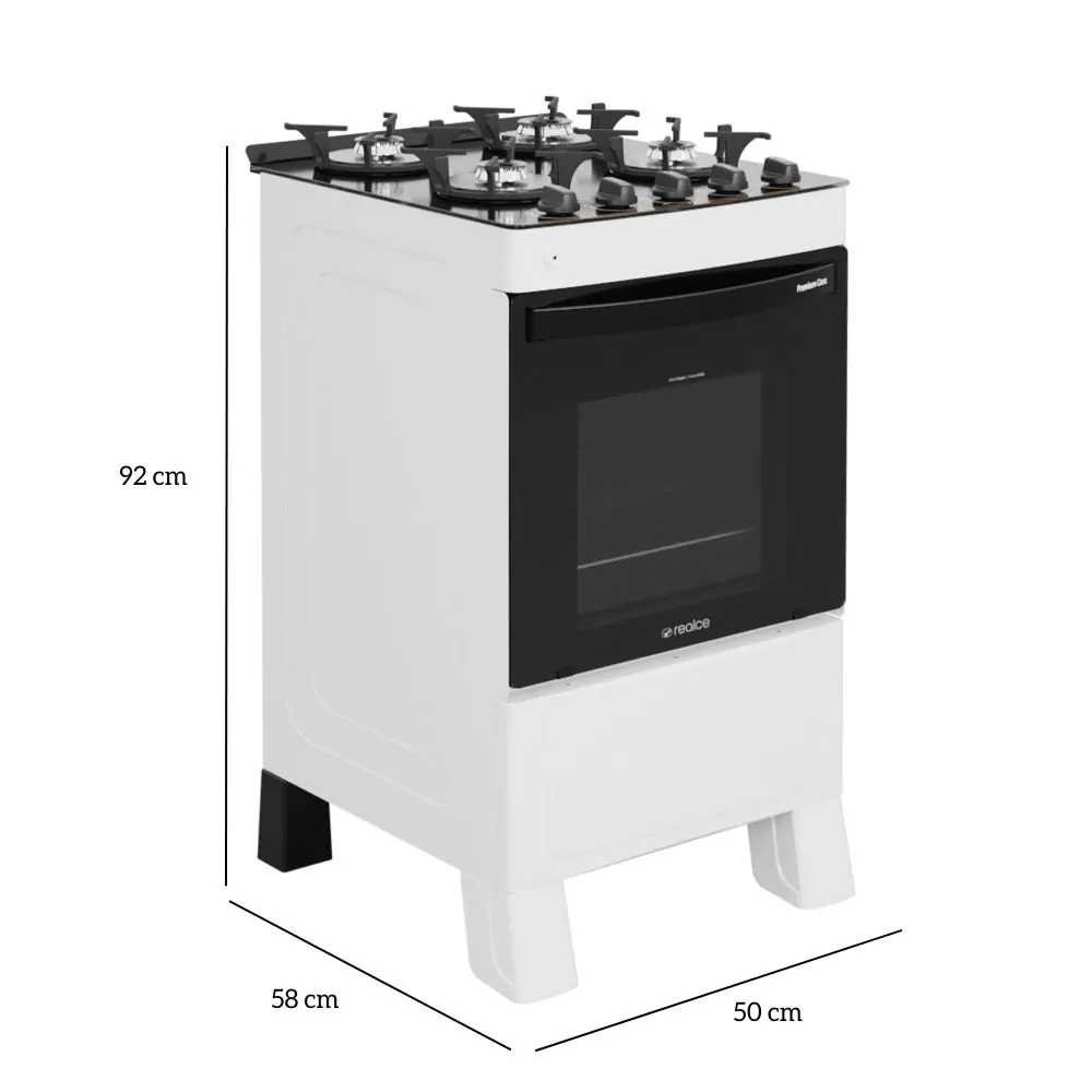 Fogão Realce Premium Glass 4 Bocas Branco com Mesa de Vidro