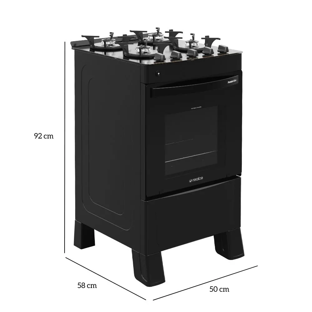 Fogão Realce Premium Glass 4 Bocas Preto com Mesa de Vidro